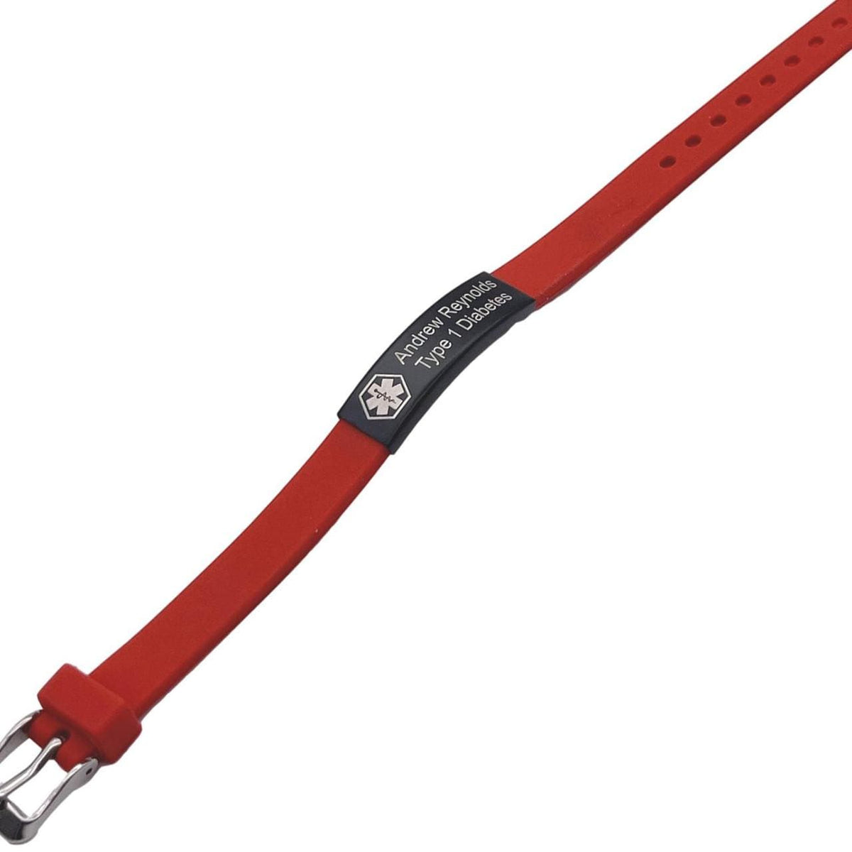 Red Silicone Medical ID Bracelet with Black Plate