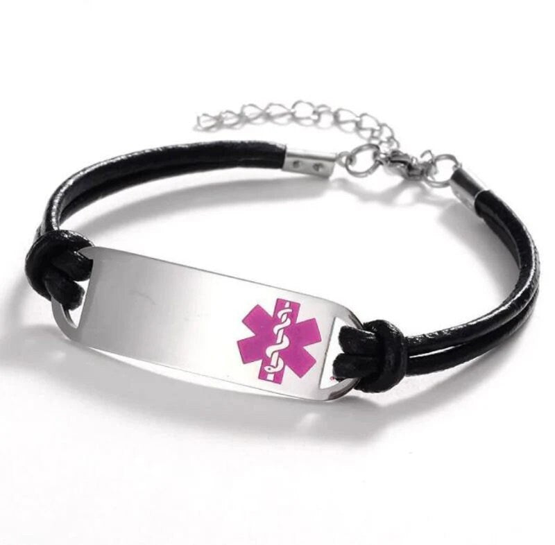 Double Cord Leather Medical ID Bracelet