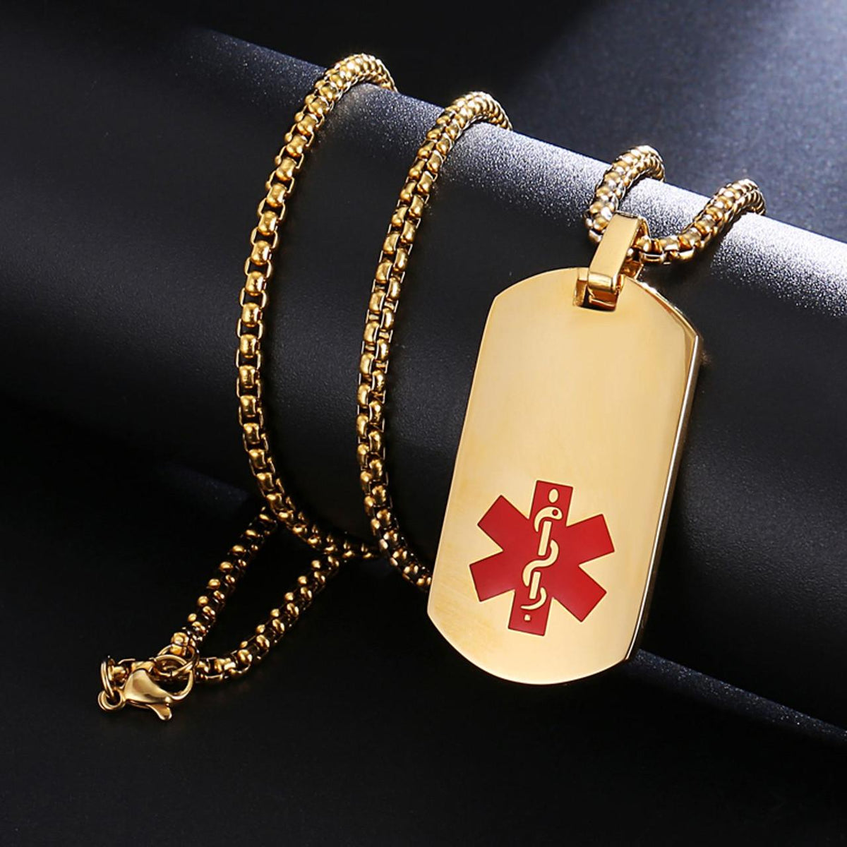 Dog Tag Medical ID Necklace with Bead Chain