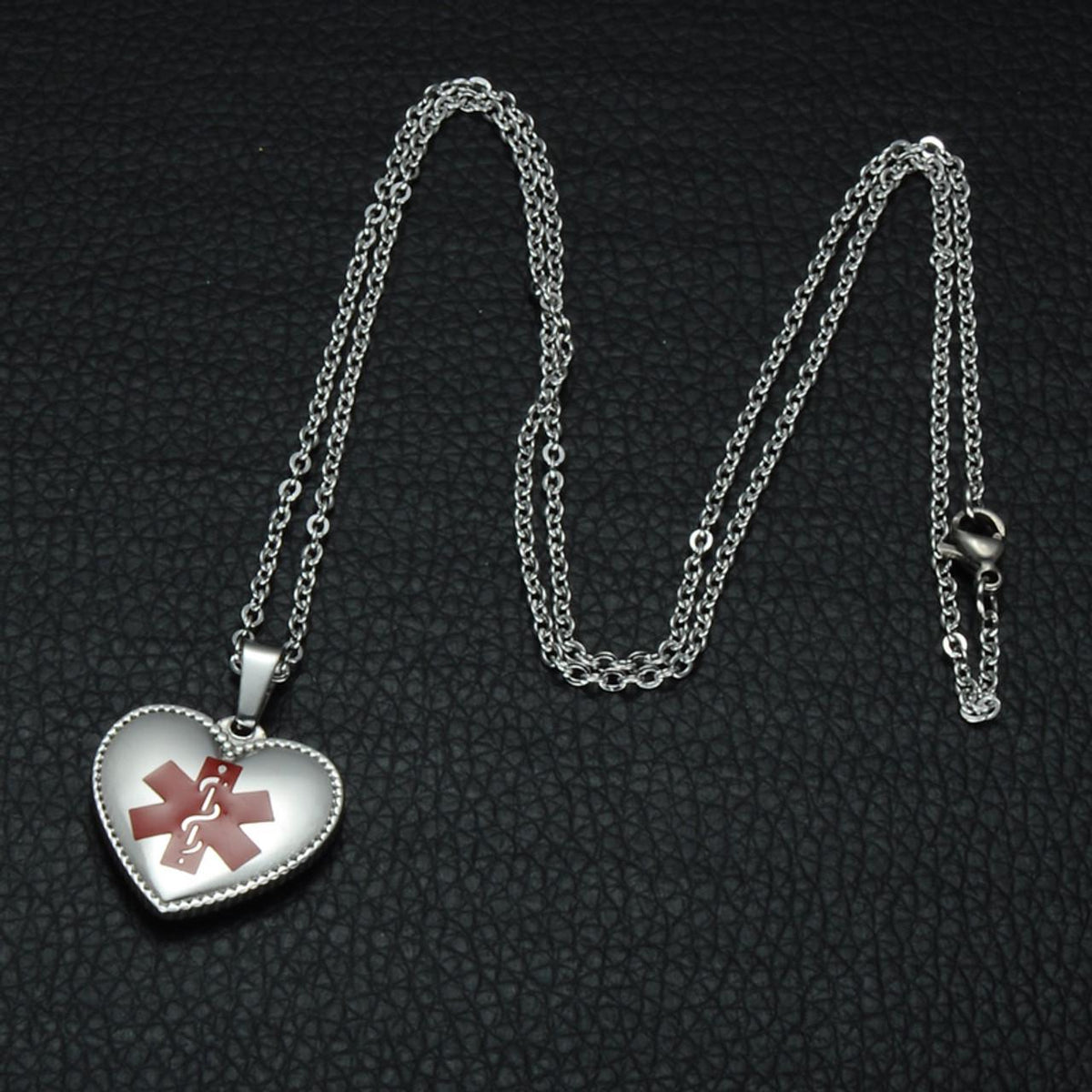 Beaded Edge Heart Medical ID Necklace