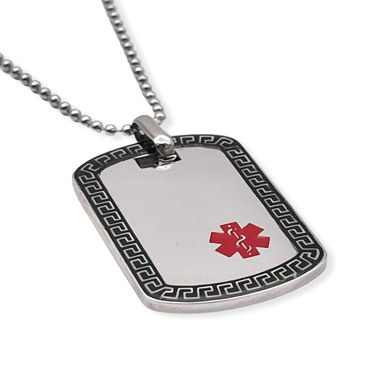 Greek Key Dog Tag Medical ID Necklace