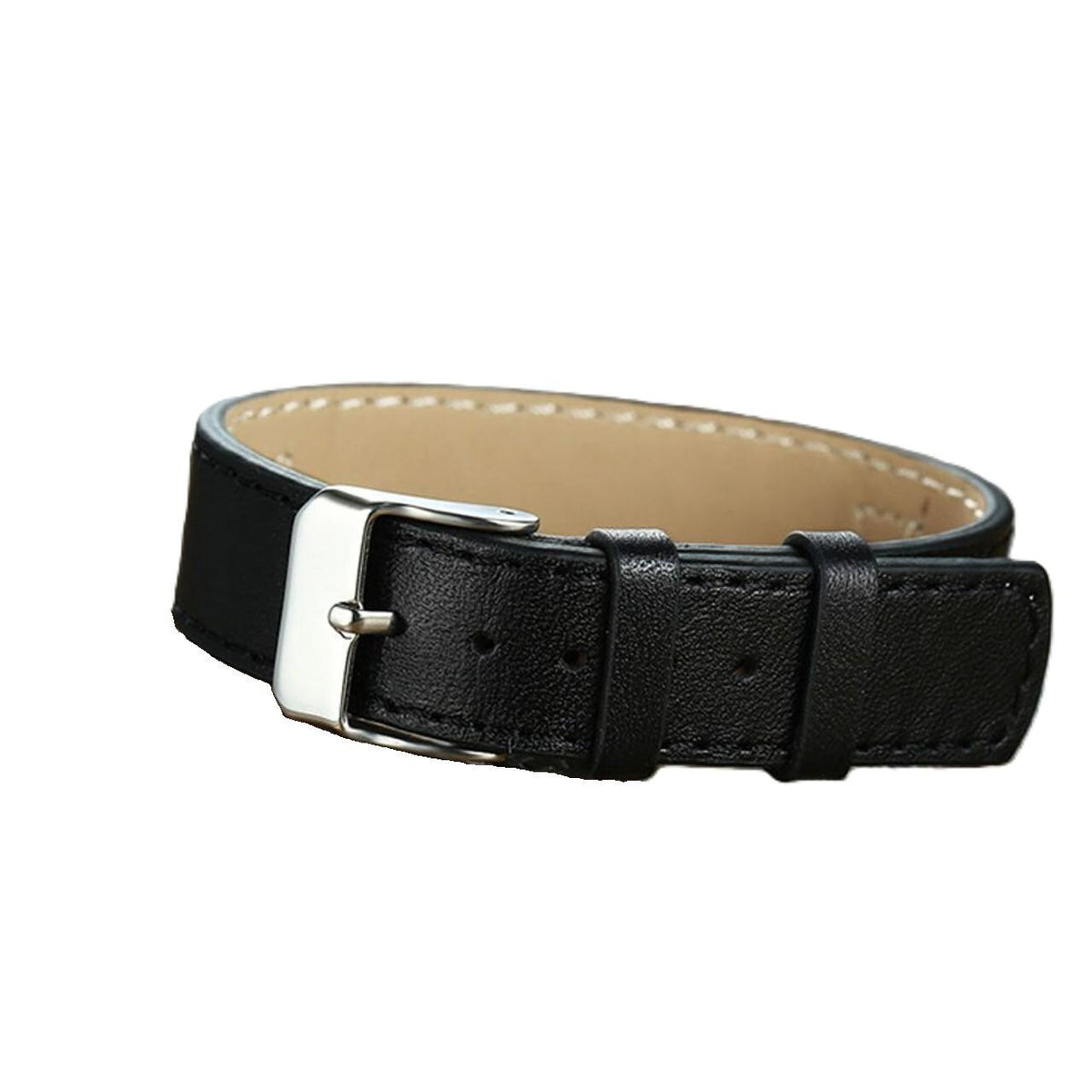 Black Leather Buckle Medical ID Bracelet