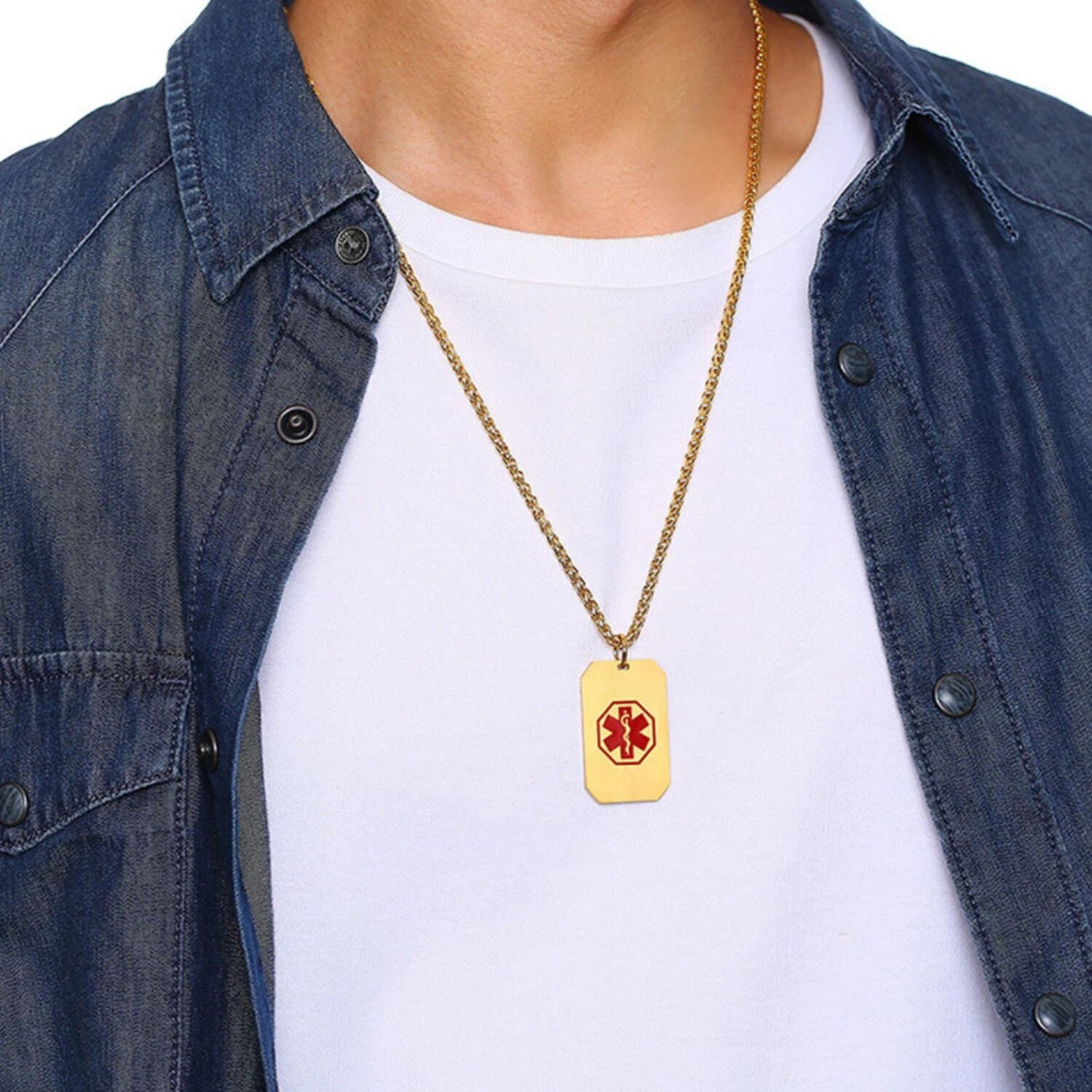 Rectangular Medical ID Tag Necklace