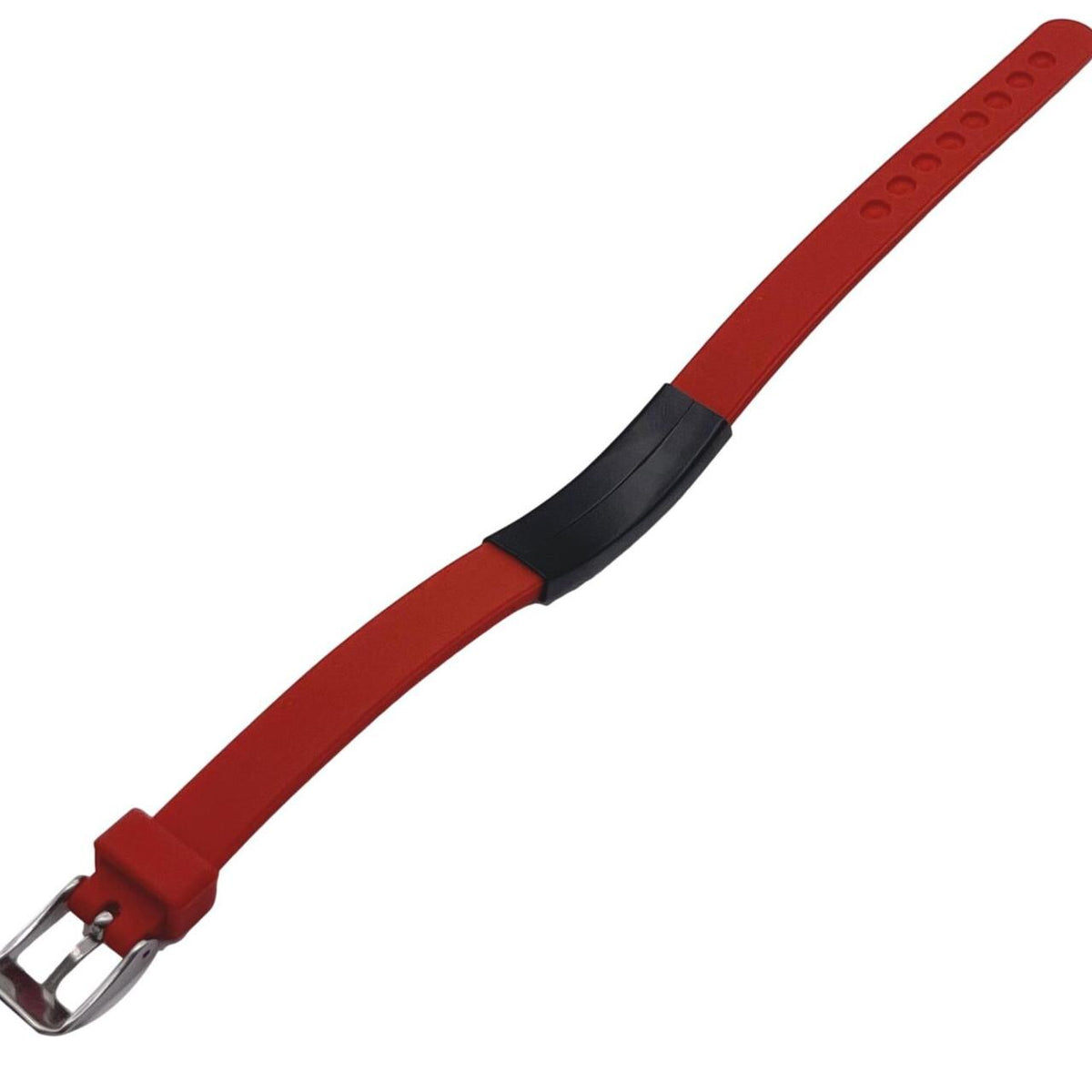 Red Silicone Medical ID Bracelet with Black Plate