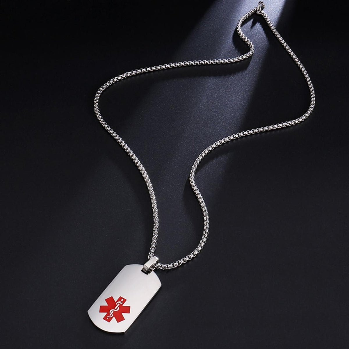 Dog Tag Medical ID Necklace with Bead Chain