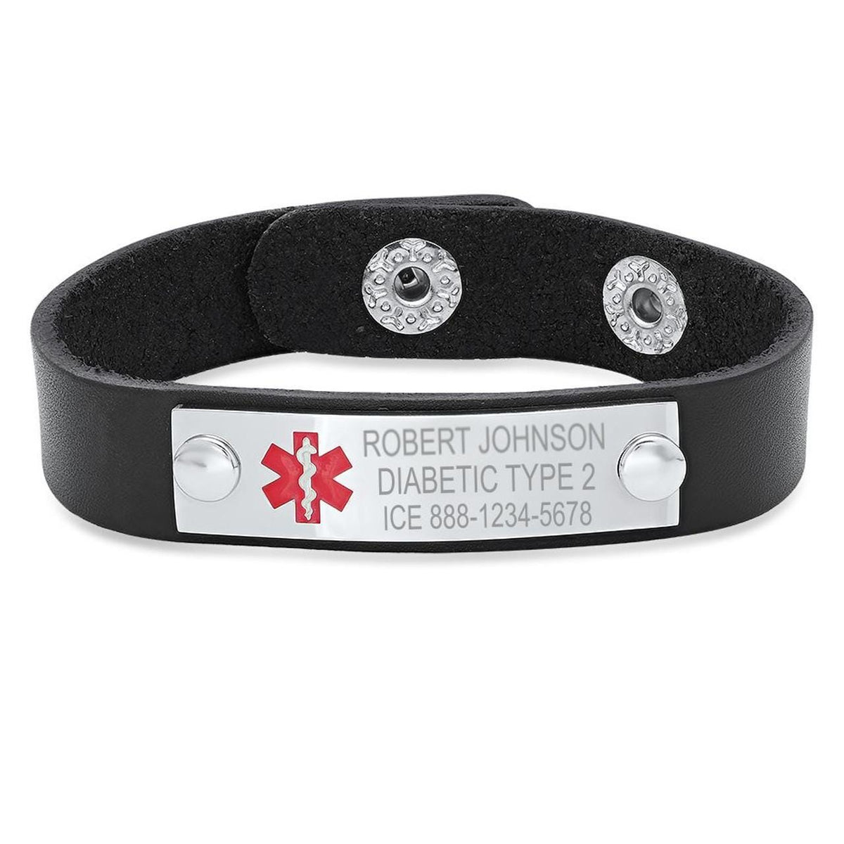 Snap Leather Medical ID Bracelet