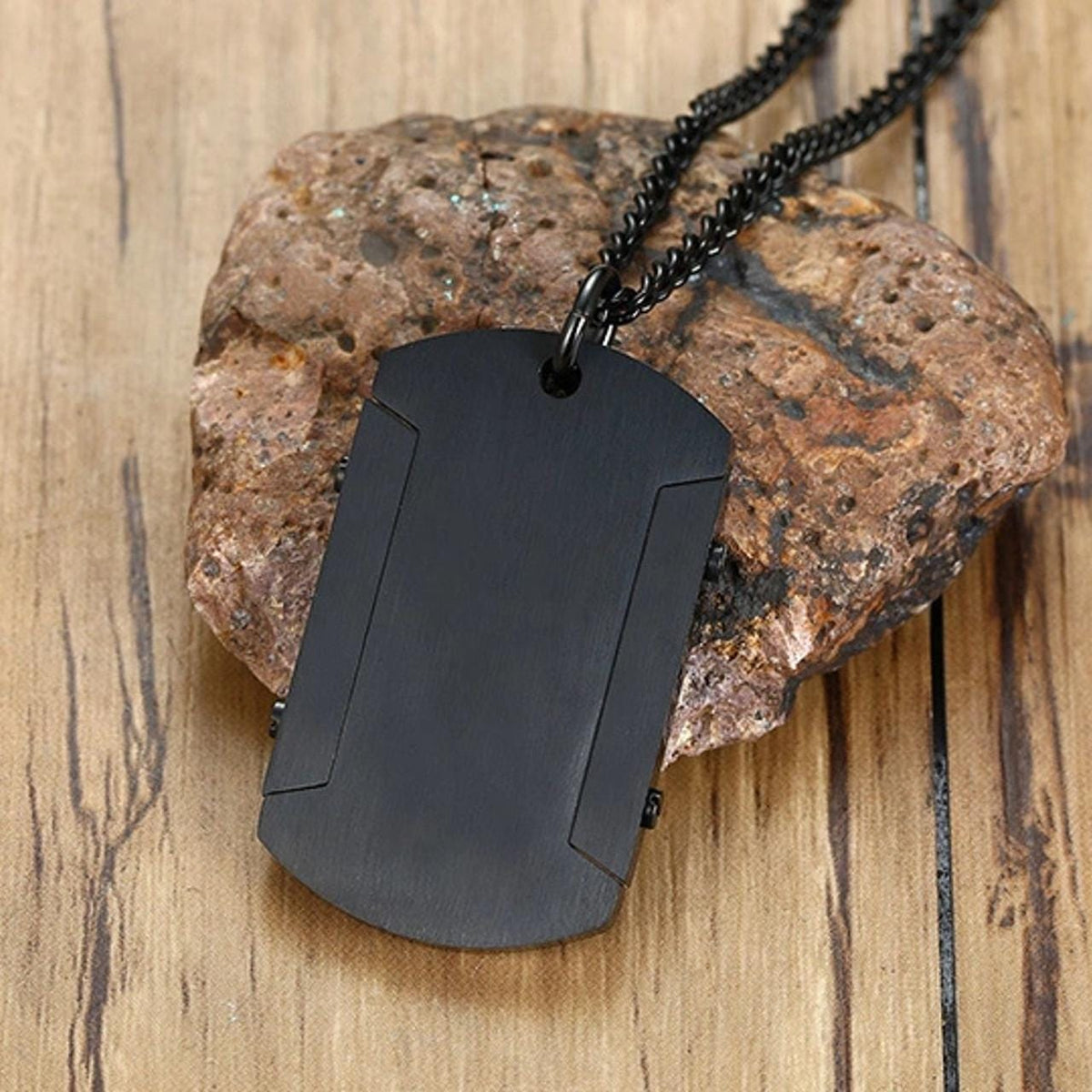 Black Framed Dog Tag Medical ID Necklace