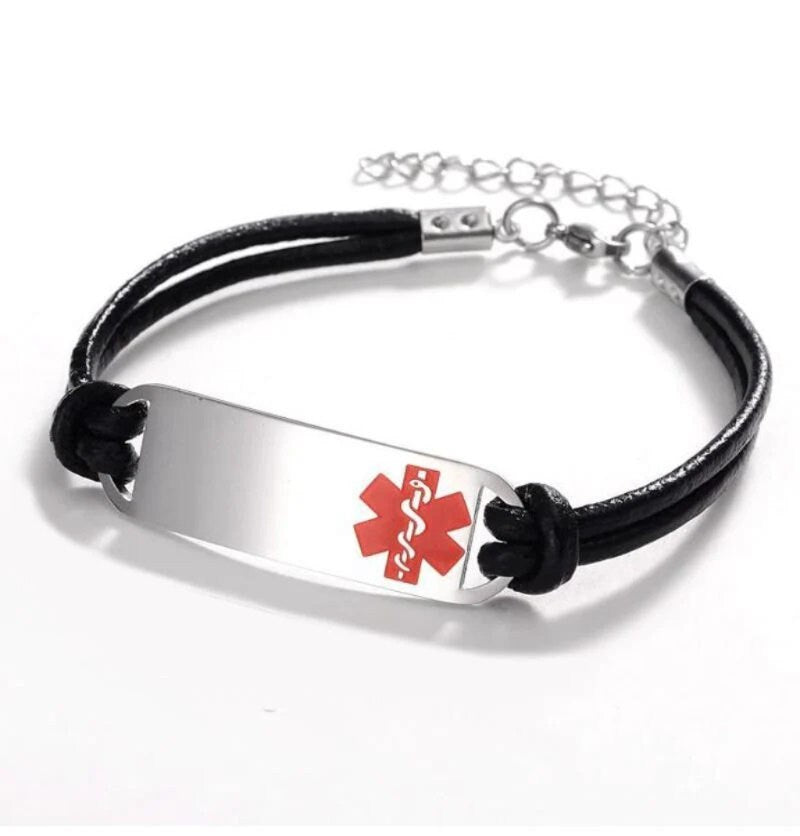 Double Cord Leather Medical ID Bracelet