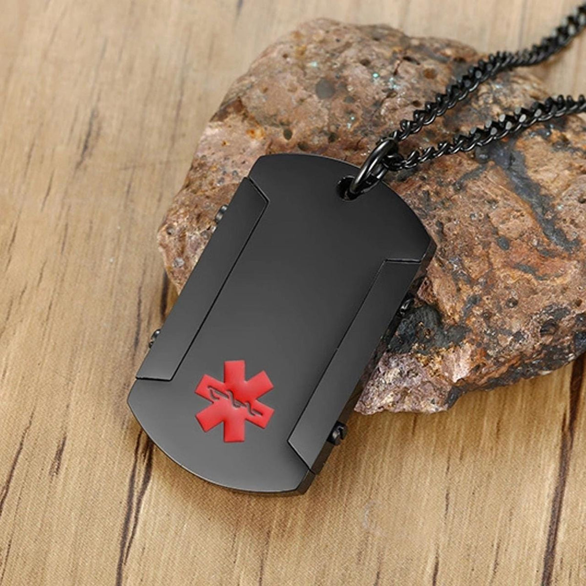 Black Framed Dog Tag Medical ID Necklace
