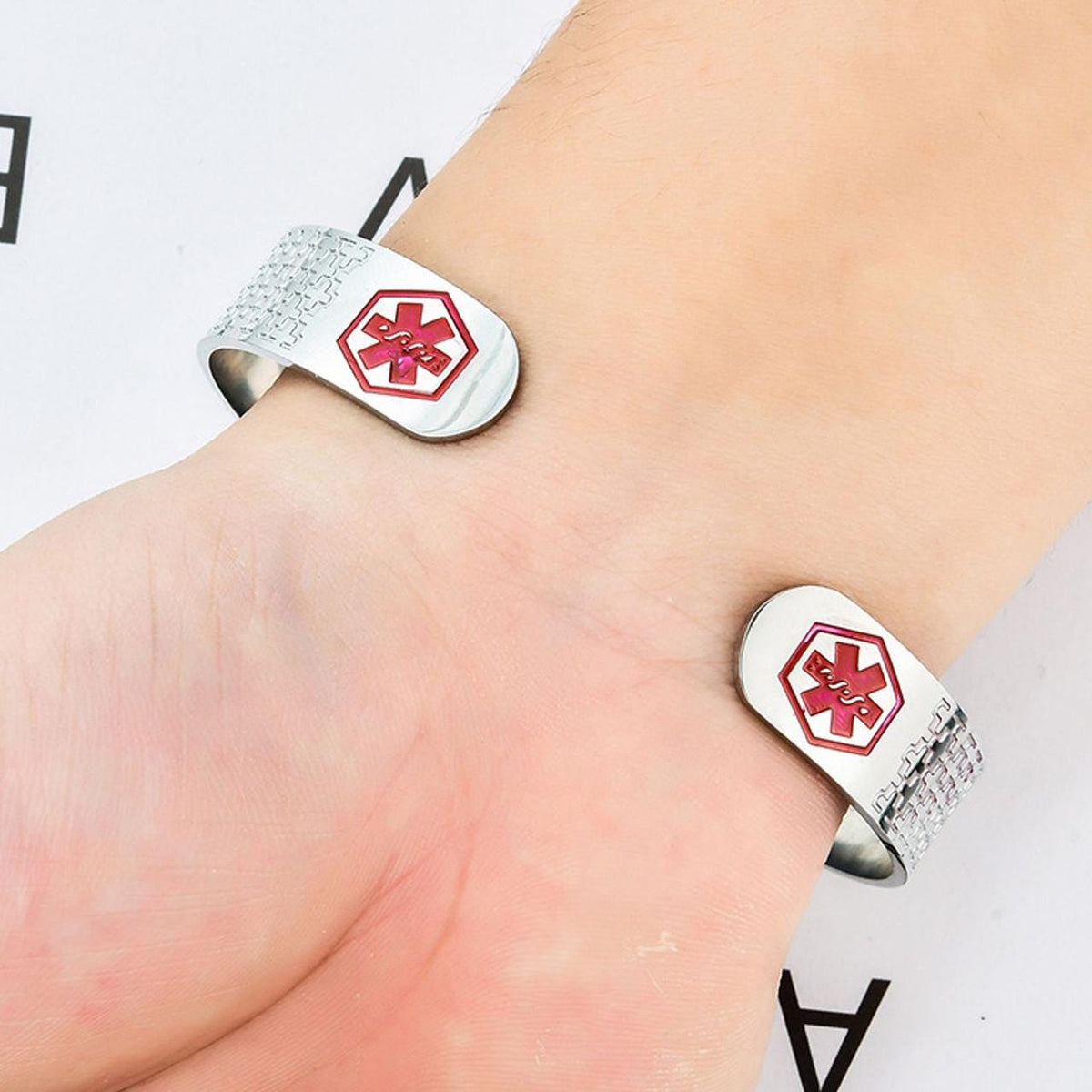 Textured Open Cuff Medical ID Bracelet