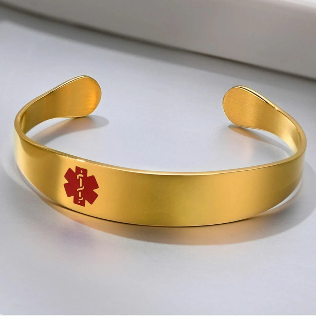 Polished Steel Medical ID Cuff Bracelet
