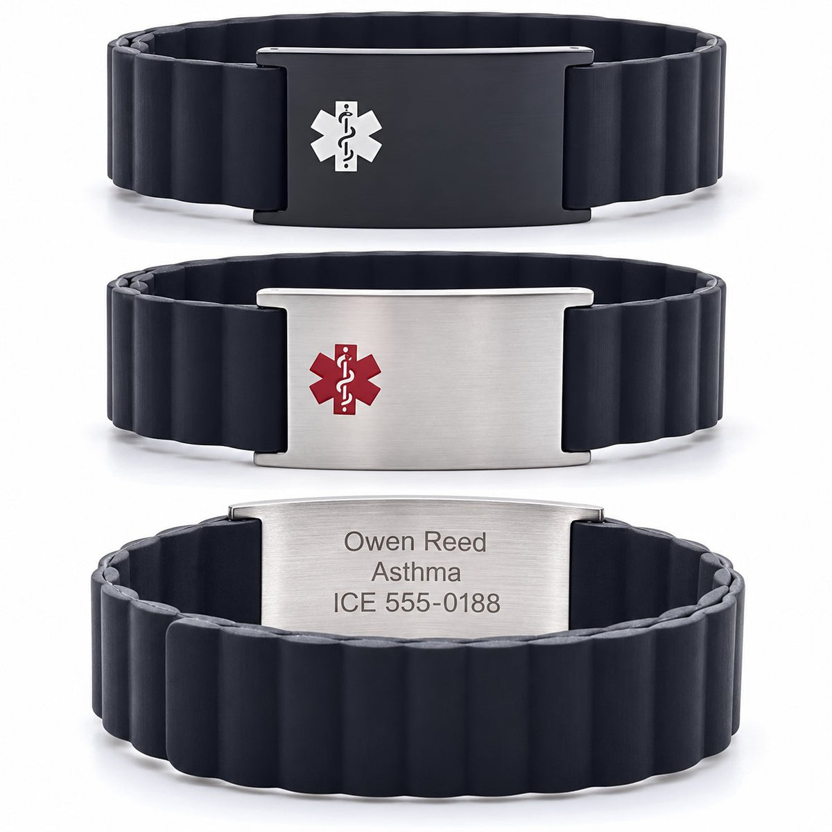 Personalized Waterproof Medical Magnet Silicone Sports Band with sample reverse engraving