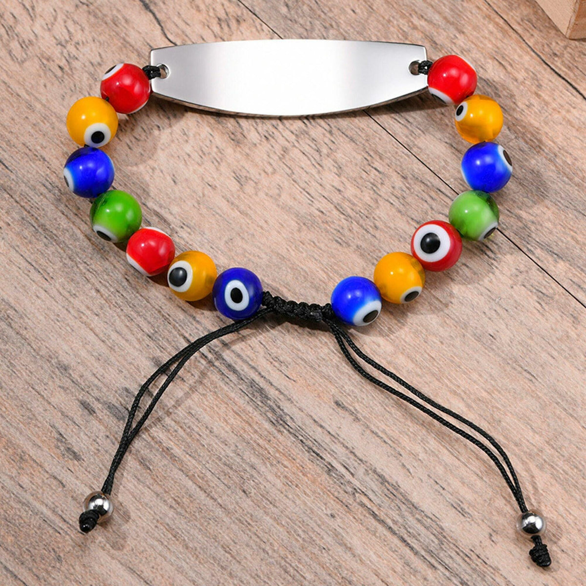 Rainbow Evil Eye Bead Medical ID Bracelet