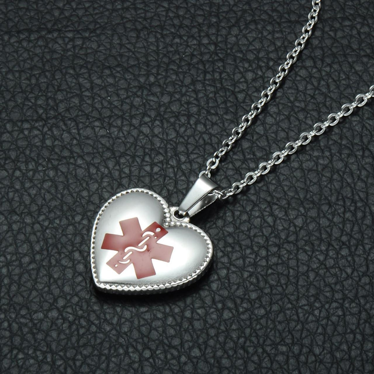 Beaded Edge Heart Medical ID Necklace