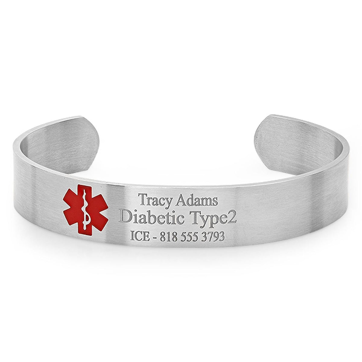 Brushed Steel Medical ID Cuff Bracelet