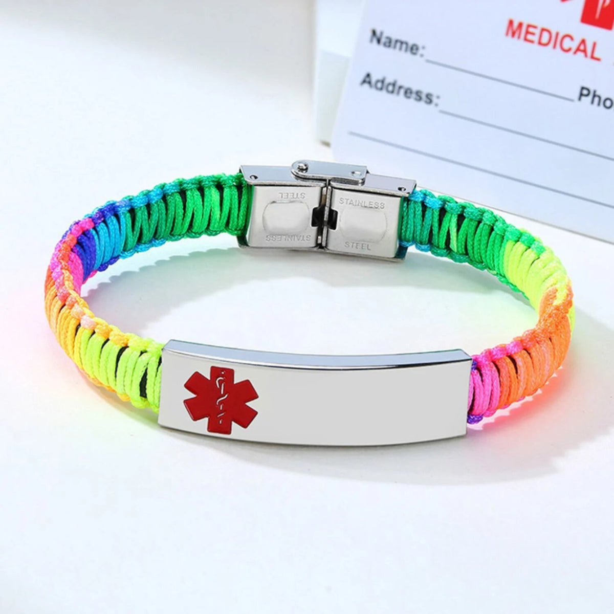 Rainbow Leather Medical ID Bracelet
