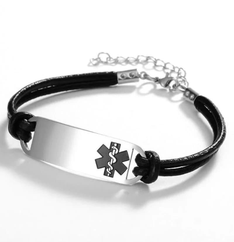 Double Cord Leather Medical ID Bracelet