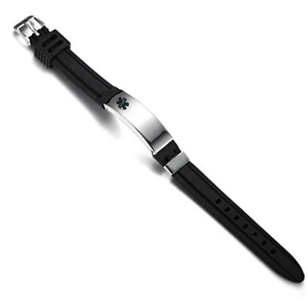 Wide Black Silicone Medical ID Bracelet