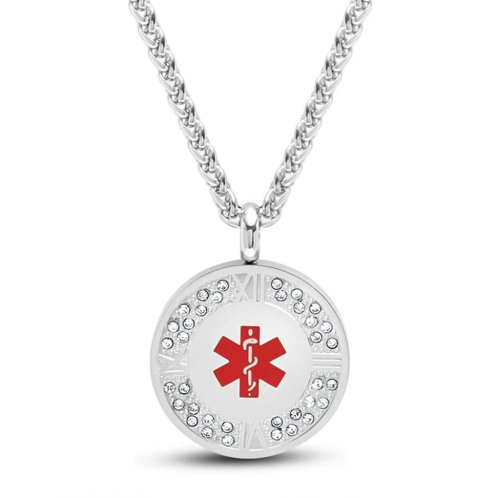 Crystal Round Medical ID Necklace