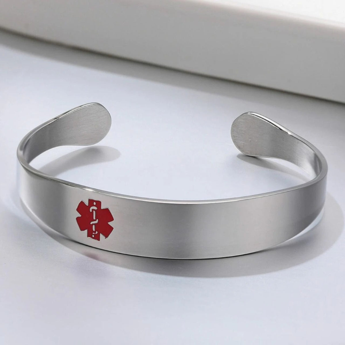 Polished Steel Medical ID Cuff Bracelet