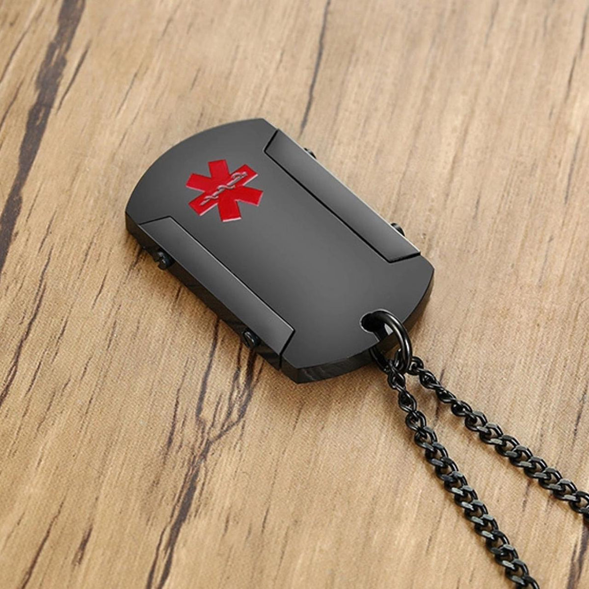 Black Framed Dog Tag Medical ID Necklace