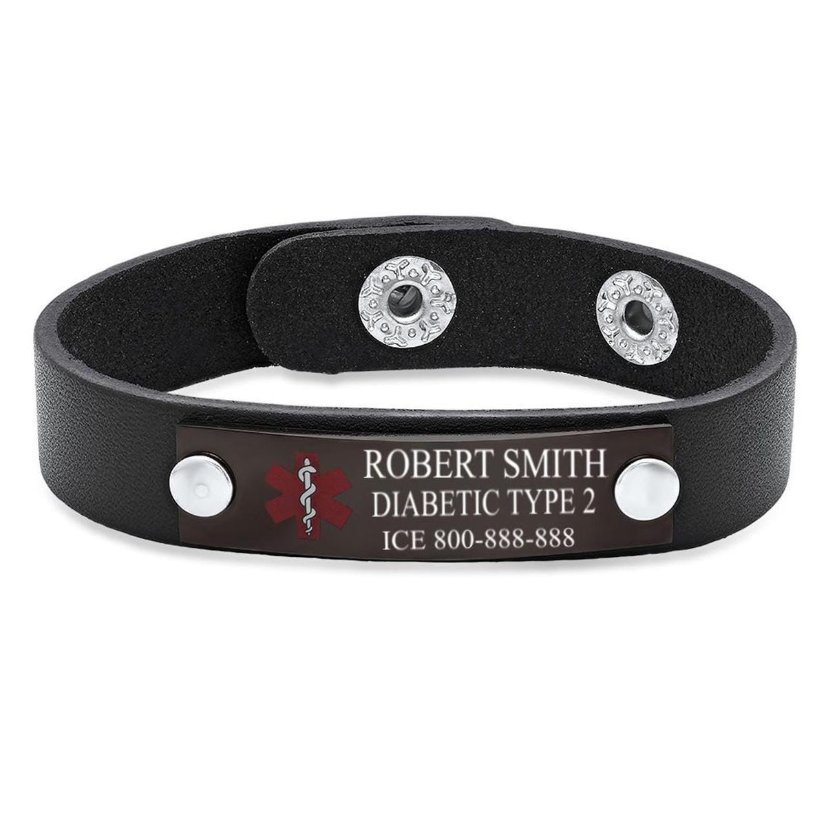 Snap Leather Medical ID Bracelet