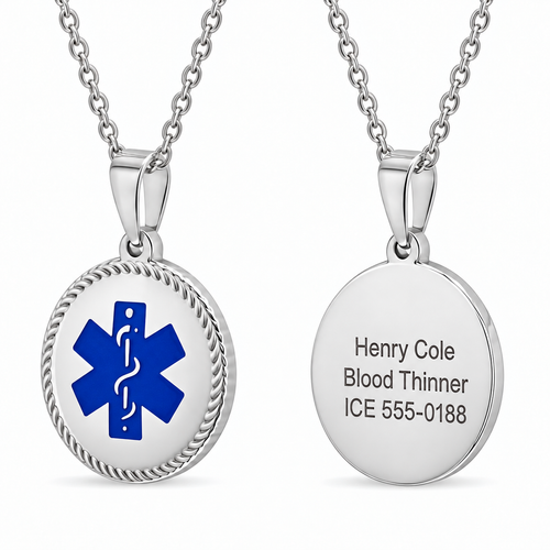 Personalized Round Medical Alert Pendant - Free Engraving — sample personalized engraving on the reverse