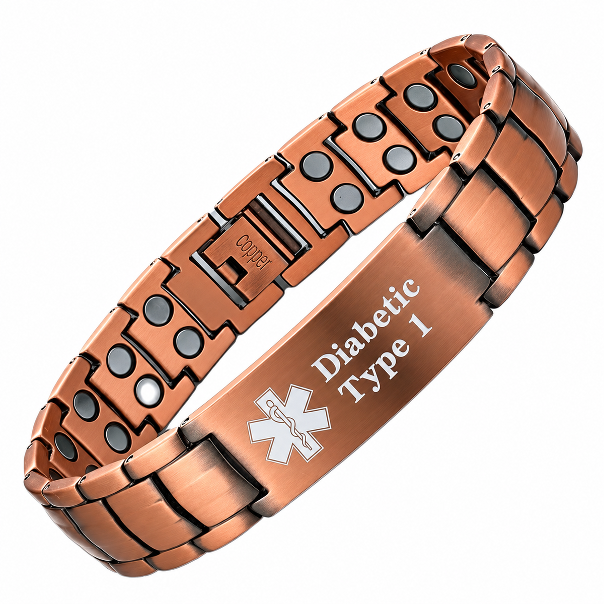 Personalized Medical Alert Magnetic Copper ID Bracelet – Free Engraving