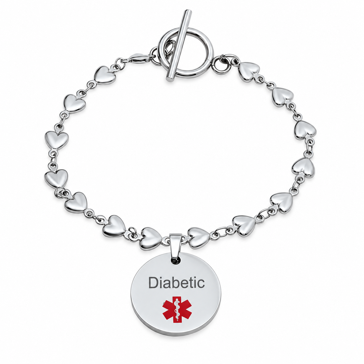 Personalized Stainless Steel Medical ID Bracelet With Heart- Free engraving