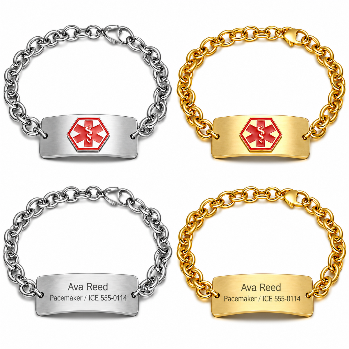 Quality Stainless Steel Medical ID Bracelet-Free Engraving with sample reverse engraving