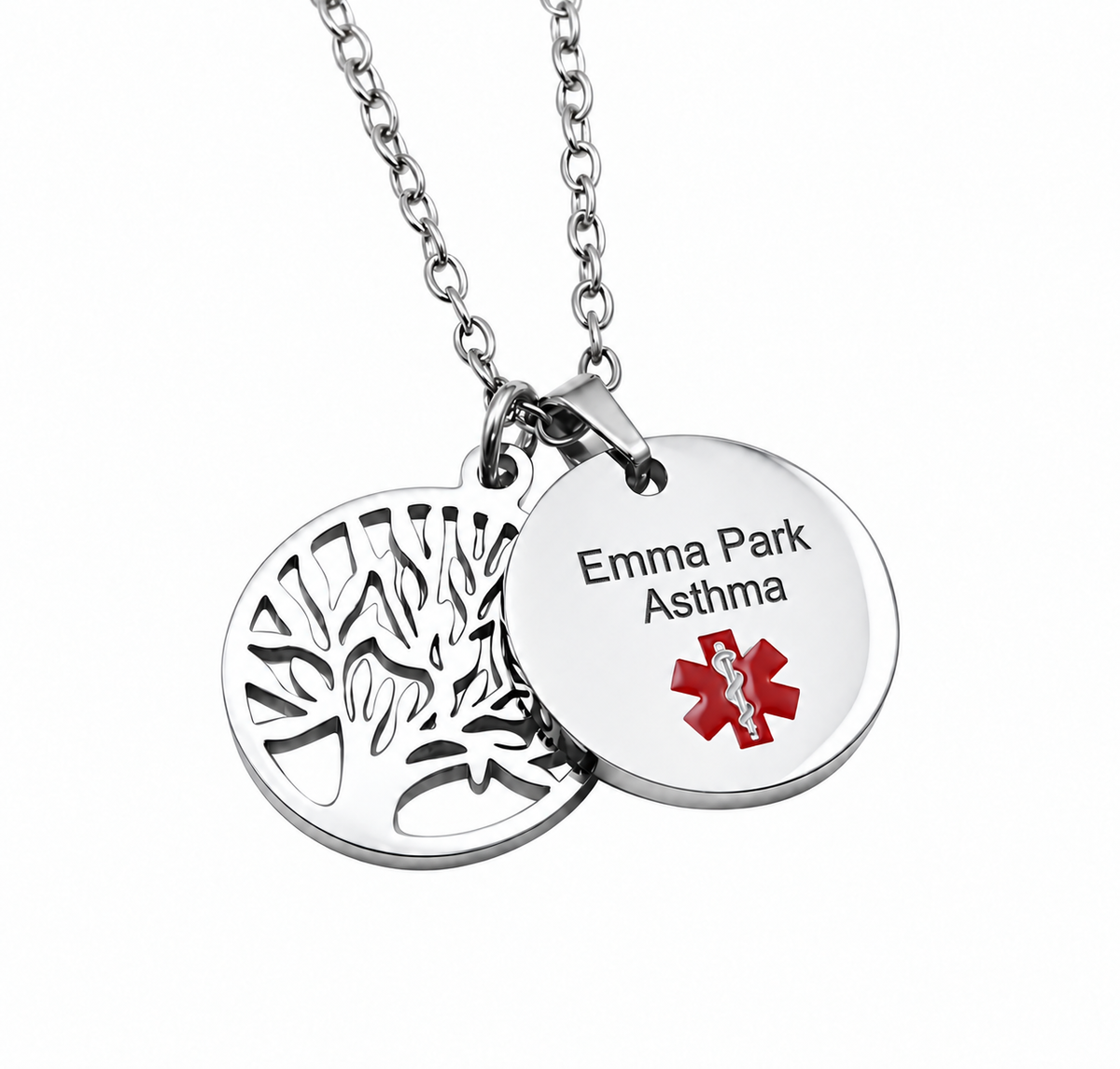 USMedID MT2003 necklace with an example engraved on its front
