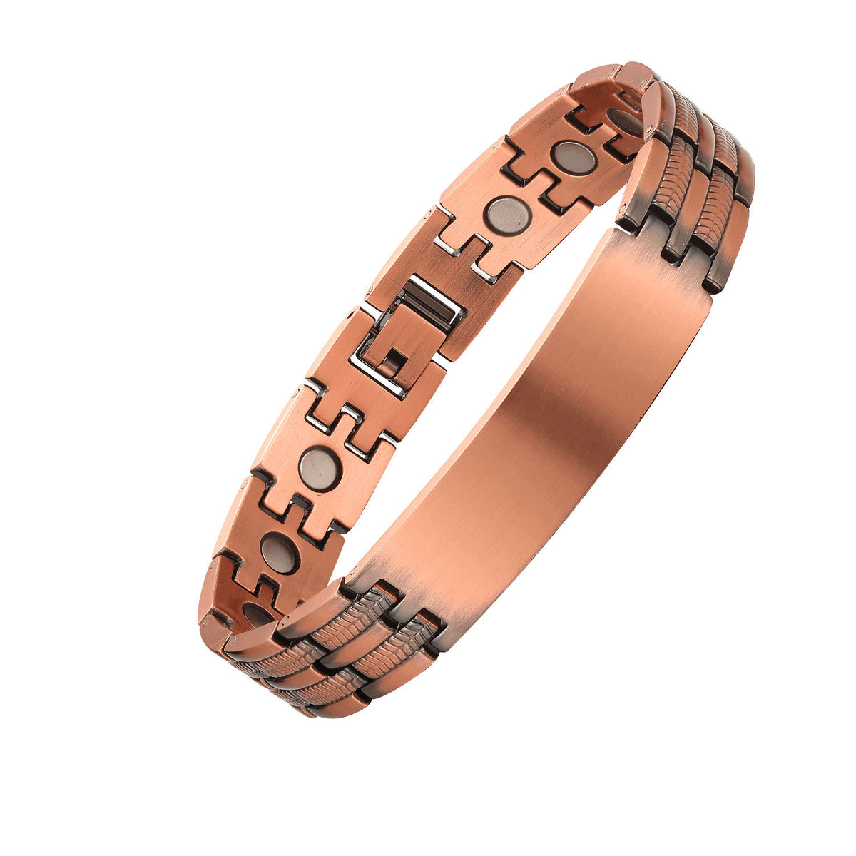 Copper textured-link bracelet with a smooth blank engraving plate