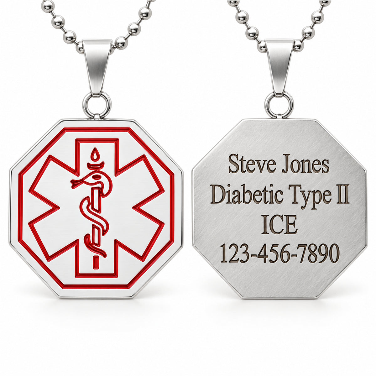 USMedID outline octagonal pendant on a clean white background.