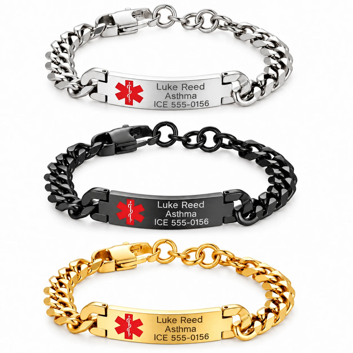 Personalized Quality Stainless Steel Medical ID Bracelet For Men and Woman with sample engraving