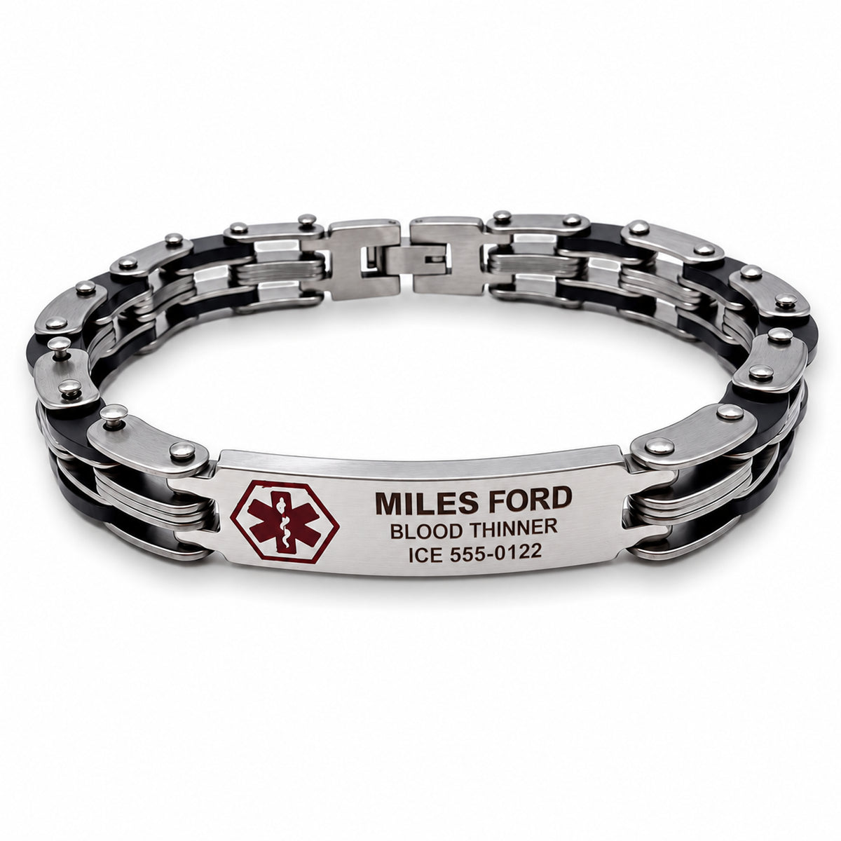 Personalized Stainless Steel Medical ID Bracelet for Men - Free Engraving — sample personalized engraving