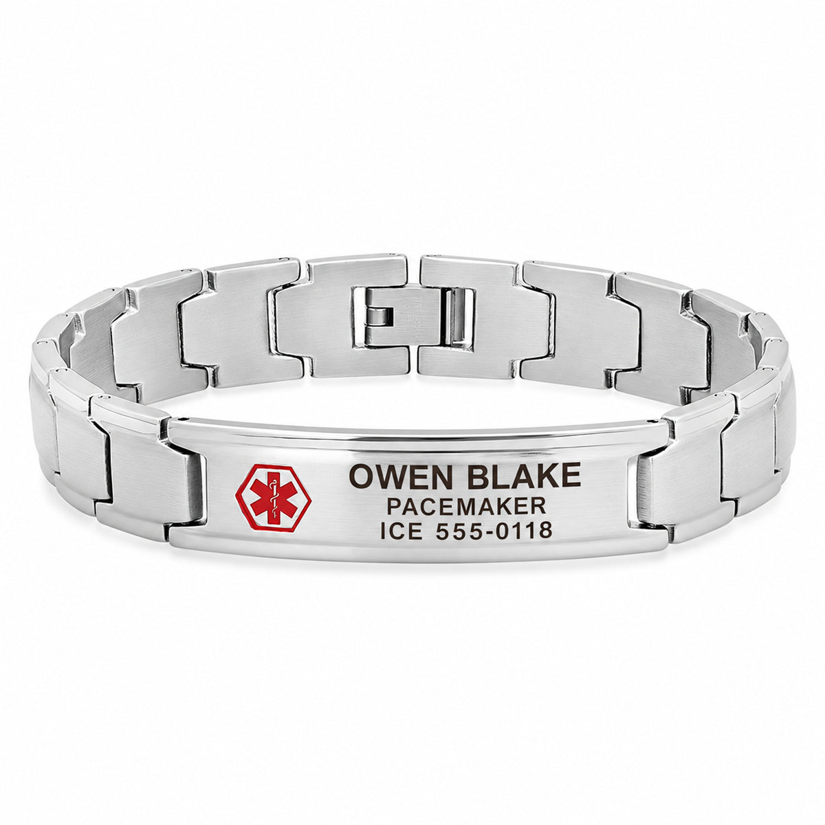 Quality Stainless Steel Medical ID Bracelet — sample personalized engraving