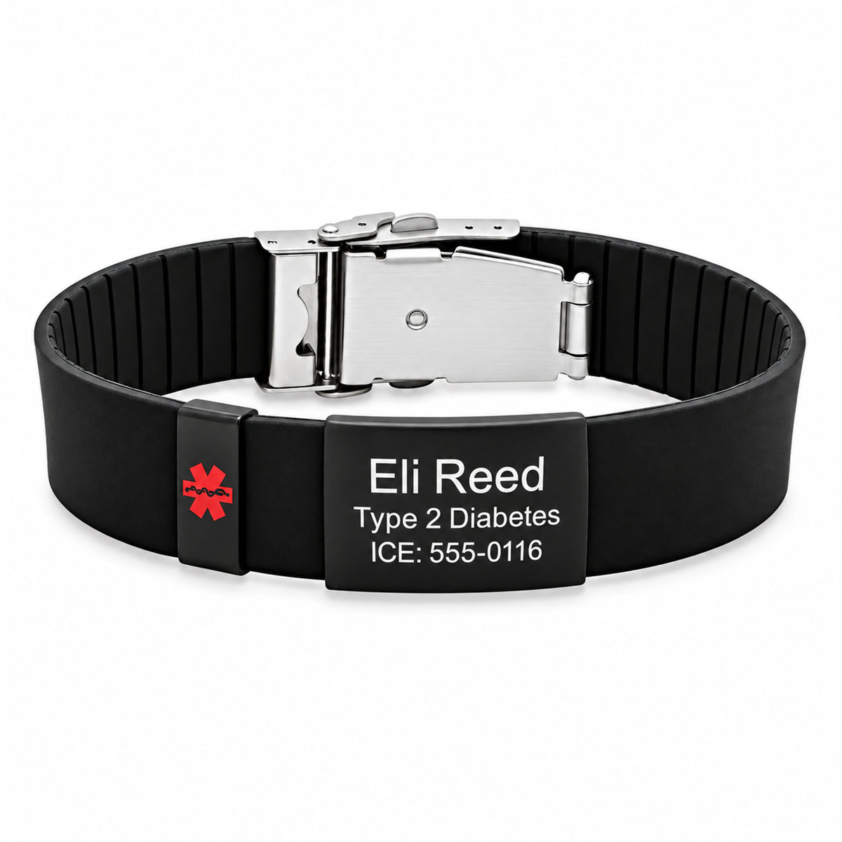 Personalized Quality Medical ID Bracelet with Rubber — sample personalized engraving