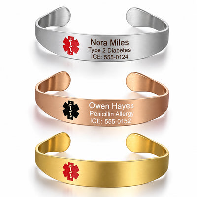 Polished Steel Medical ID Cuff Bracelet