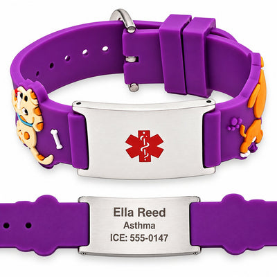 Kids' Purple Dog Medical ID Bracelet
